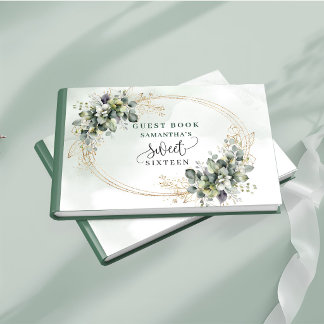 Gorgeous Sweet 16 sage green boho floral guest  Book
