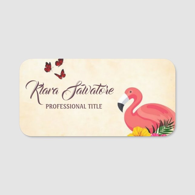 Gorgeous Sweet Amazing Pink Flamingo Name Tag (Front)