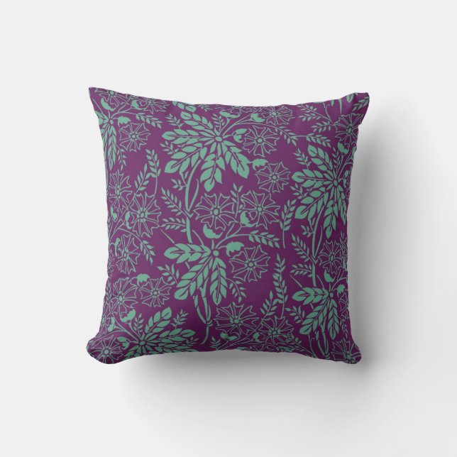 Gorgeous Teal and Purple Floral Cushion (Front)