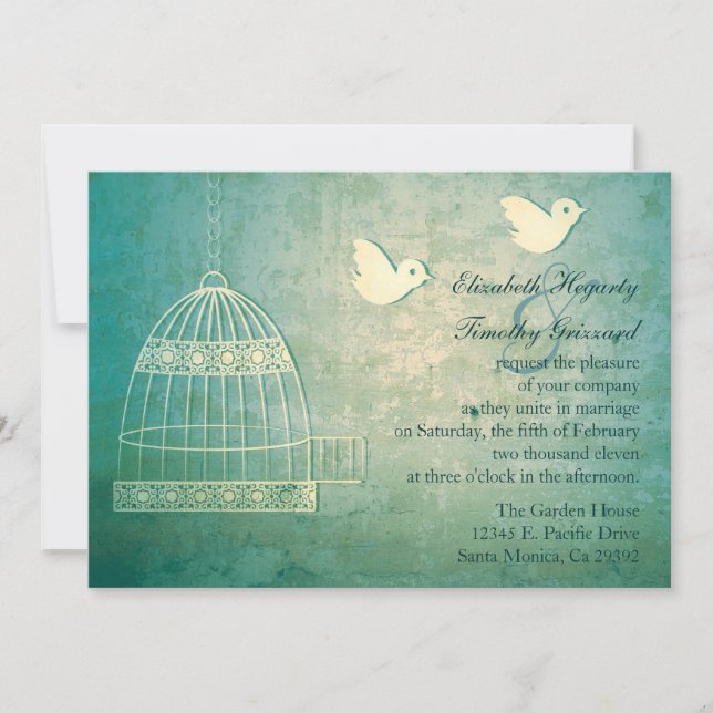 Gorgeous Teal Birdcage Wedding Invitation (Front)