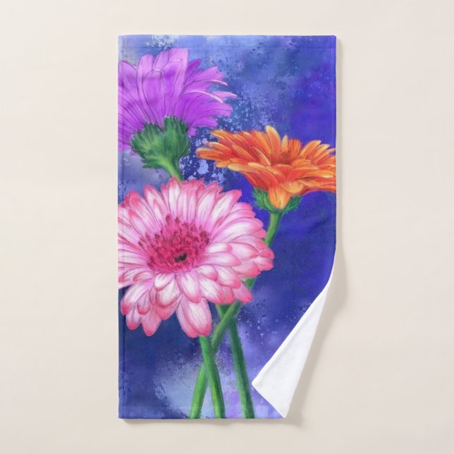 Gorgeous Three Colour Gerberas - Migned Art Drawin Bath Towel Set (Hand Towel)