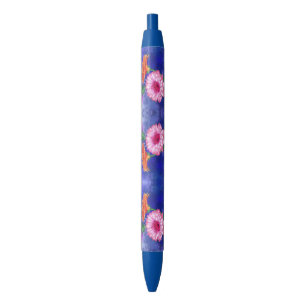 Gorgeous Three Colour Gerberas - Migned Art Drawin Blue Ink Pen