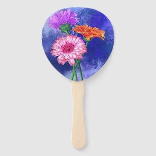 Gorgeous Three Colour Gerberas - Migned Art Drawin Hand Fan