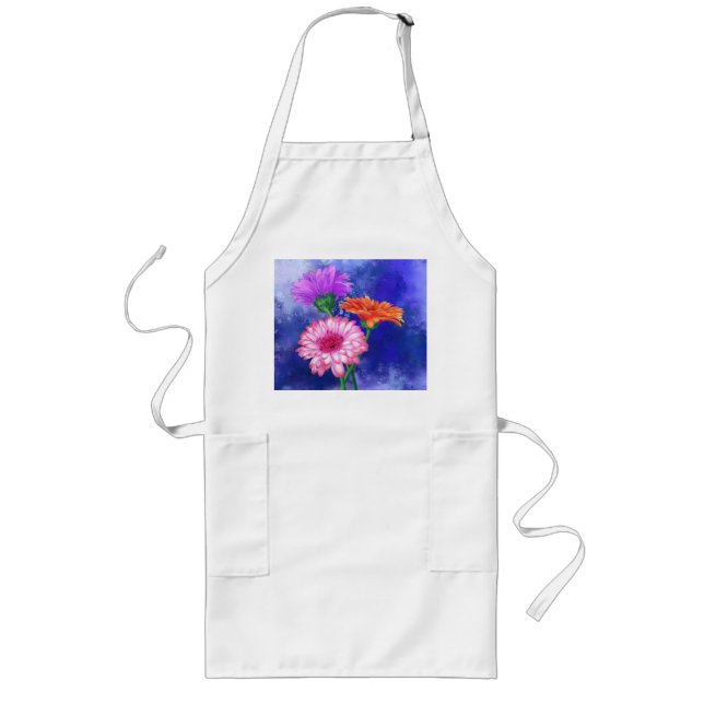 Gorgeous Three Colour Gerberas - Migned Art Drawin Long Apron (Front)