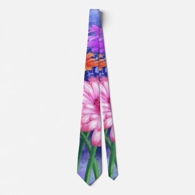 Gorgeous Three Colour Gerberas - Migned Art Drawin Tie (Front)