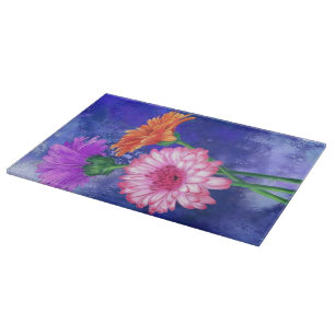 Gorgeous Three Colour Gerberas - Migned Drawing Ar Cutting Board