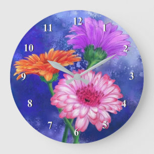 Gorgeous Three Colour Gerberas - Migned Drawing Ar Large Clock
