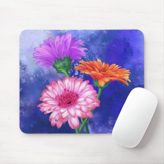 Gorgeous Three Colour Gerberas - Migned Drawing Ar Mouse Pad (With Mouse)