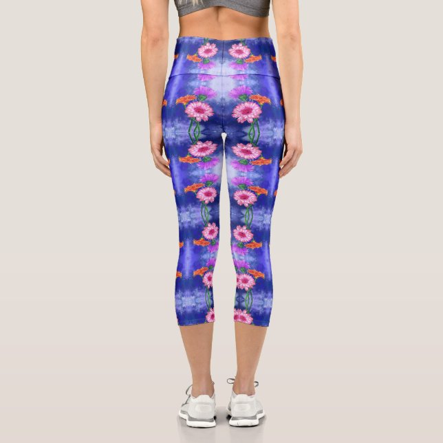 Gorgeous Three Colour Gerberas - Migned Drawing - Capri Leggings (Back)