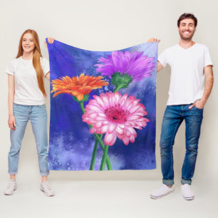 Gorgeous Three Colour Gerberas - Spring - Painting Fleece Blanket