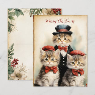 Gorgeous Three Kitten Family Christmas  Postcard