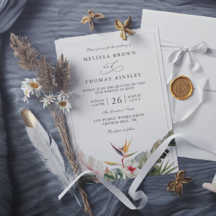 Gorgeous Tropical Botanicals QR Code Wedding Invitation