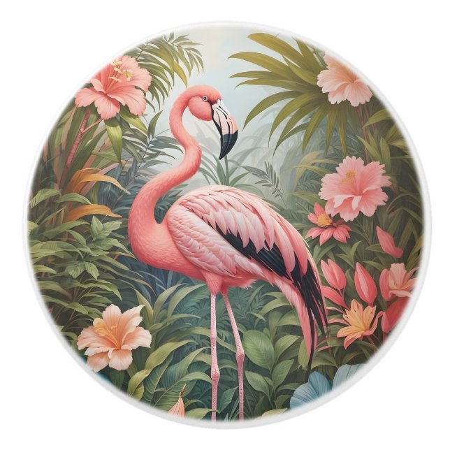 Gorgeous Tropical Pink Flamingo Bird Ceramic Knob (Front)