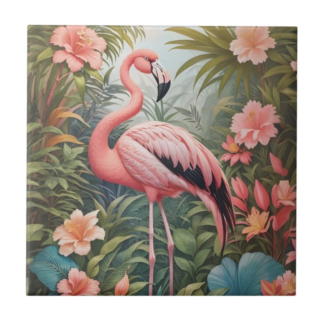 Gorgeous Tropical Pink Flamingo Bird Ceramic Tile (Front)