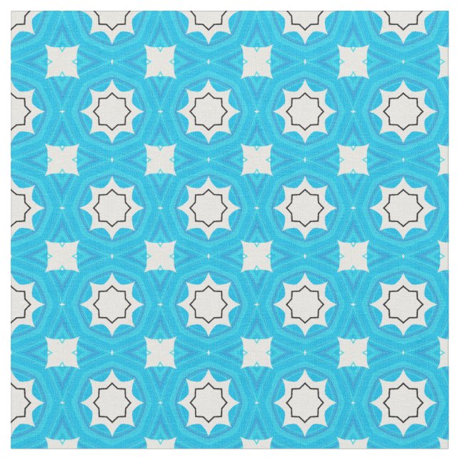 Gorgeous turquoise blue with geometric pattern fabric (Close Up)
