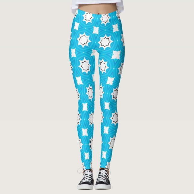 Gorgeous turquoise blue with geometric pattern leggings (Front)
