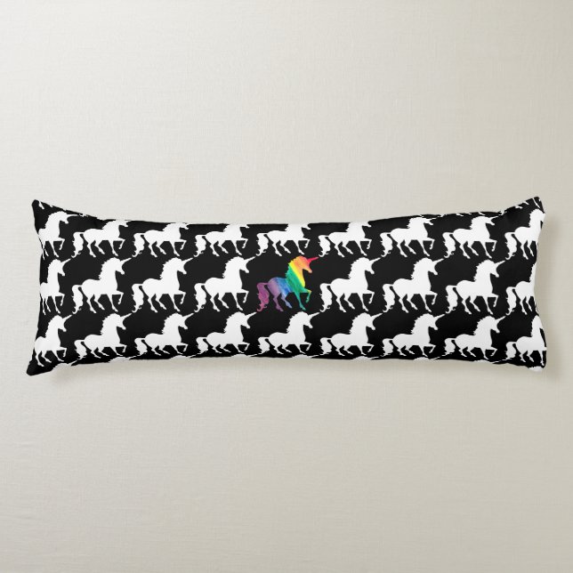 Gorgeous Unicorn Rainbow Black & White Pattern Body Cushion (Front)