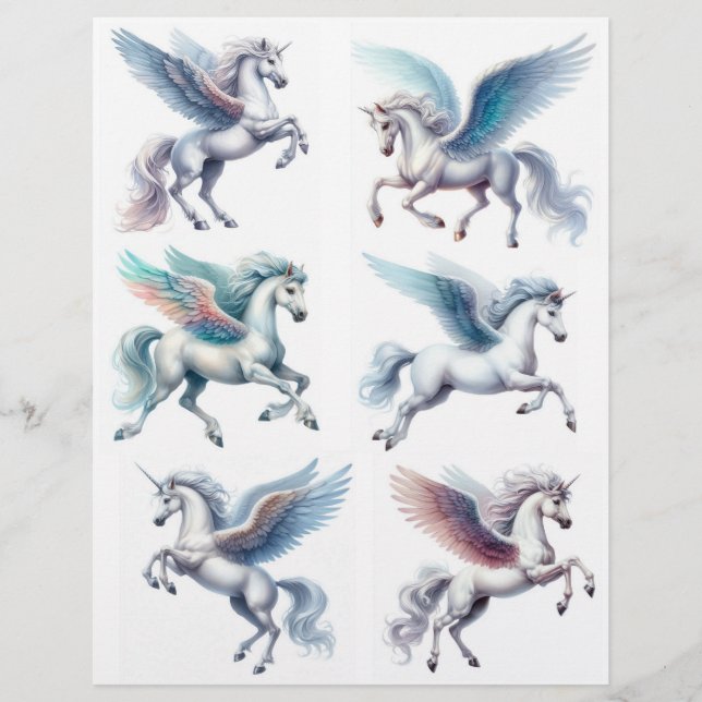 Gorgeous Unicorns and Pegaus on White Backgrounds (Front)
