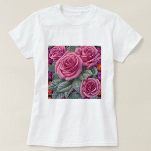 Gorgeous Victorian Pastel Pink Rose Print T-Shirt