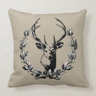 Gorgeous Vintage and Rustic Deer in Laurel Leaves Cushion
