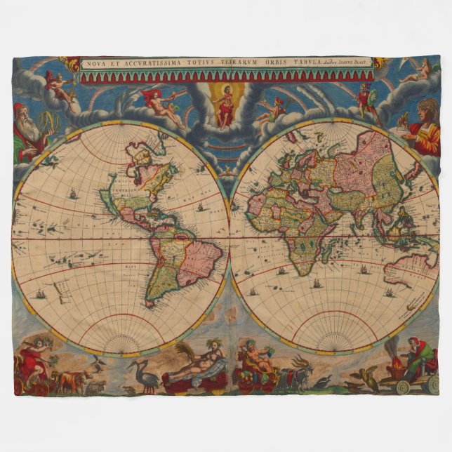 Gorgeous Vintage old world Map Fleece Blanket (Front (Horizontal))