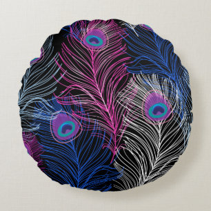 Gorgeous Vintage pattern of peacock feathers on a  Round Cushion