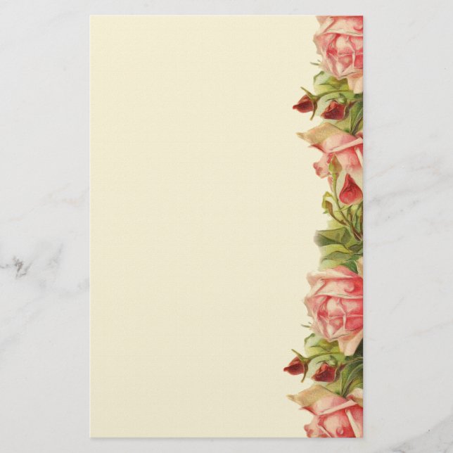 Gorgeous Vintage Pink Apricot Roses Elegant Stationery (Front)