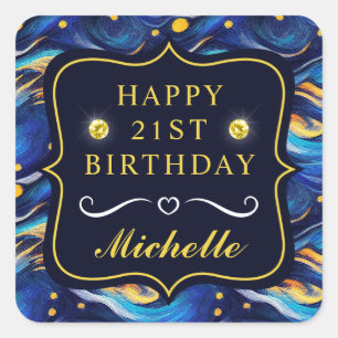 Gorgeous Watercolor Blue Starry Night Birthday Square Sticker