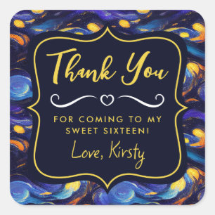 Gorgeous Watercolor Blue Starry Night Sweet 16 Square Sticker