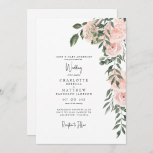 Gorgeous Watercolor Blush Floral White Wedding  Invitation
