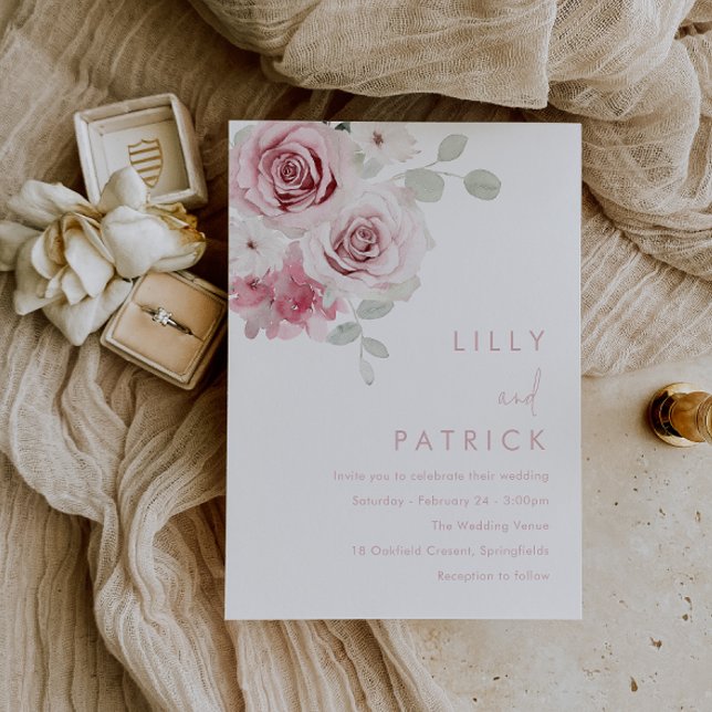 Gorgeous Watercolor Blush & Sage Floral Wedding Invitation (Creator Uploaded)