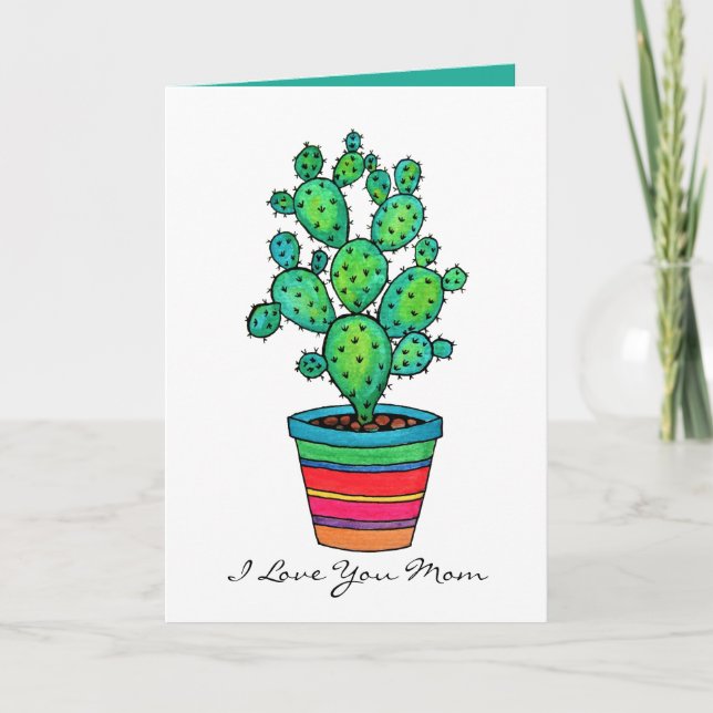 Gorgeous Watercolor Cactus In Beautiful Pot Card (Front)
