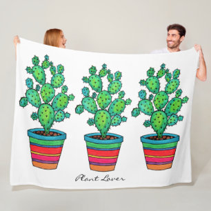 Gorgeous Watercolor Cactus In Beautiful Pot Fleece Blanket
