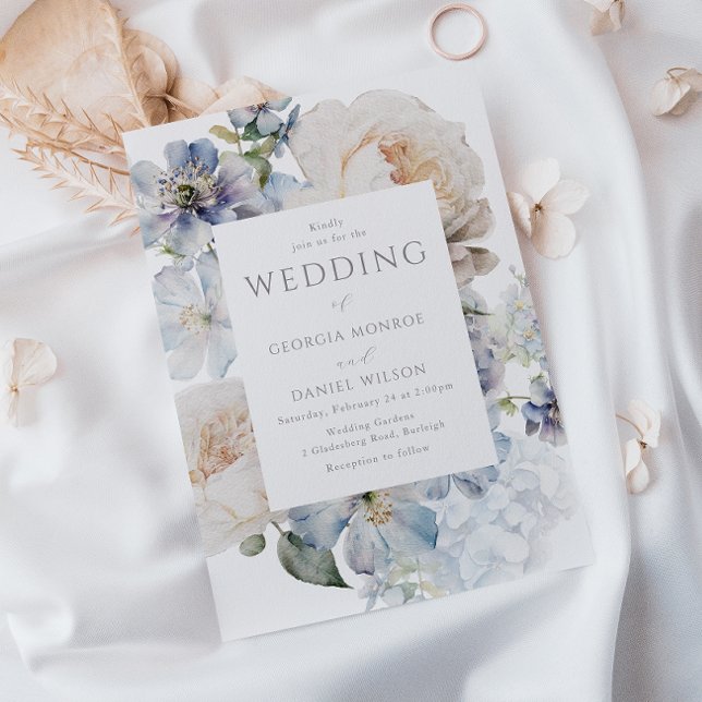 Gorgeous Watercolor Dusty Blue Floral Wedding Invitation (Creator Uploaded)
