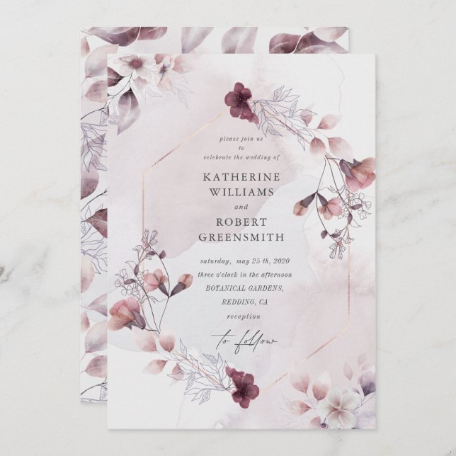 gorgeous watercolor fall floral Wedding Invitation (Front/Back)