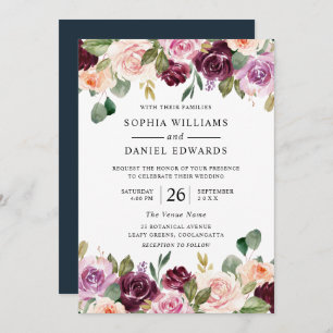 Gorgeous Watercolor Flowers Summer or Fall Wedding Invitation