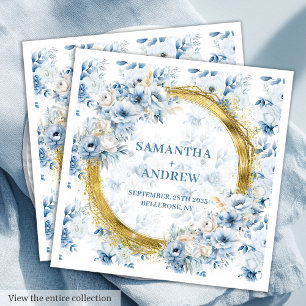 Gorgeous Watercolor Light Blue Gold Accent Wedding Napkin