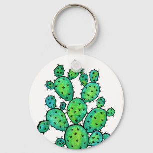 Gorgeous Watercolor Prickly Cactus Key Ring