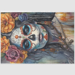 Gorgeous Watercolor Sugar Skull Woman Decoupage  Tissue Paper