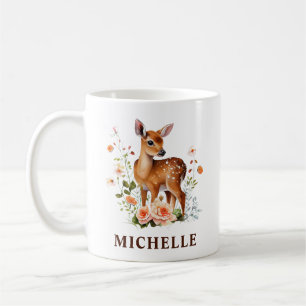 Gorgeous Watercolor Wild Deer and Flowers Coffee Mug
