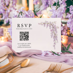 Gorgeous Watercolor Wisteria QR Code Wedding RSVP Card