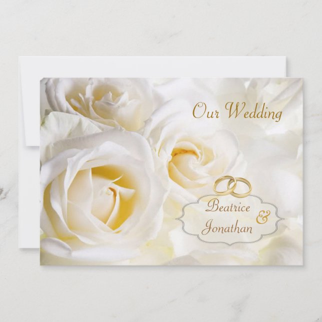 Gorgeous White cream roses Wedding Invitation (Front)