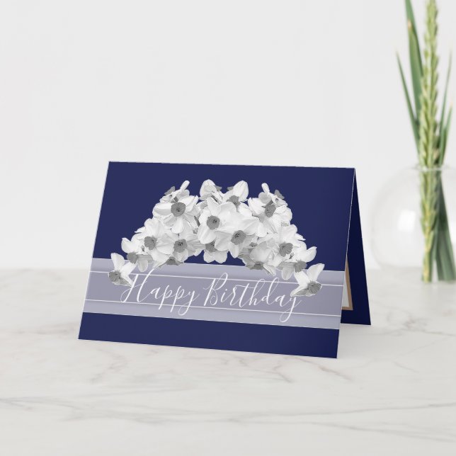 Gorgeous White Daffodils Pretty Bouquet Birthday Card (Front)