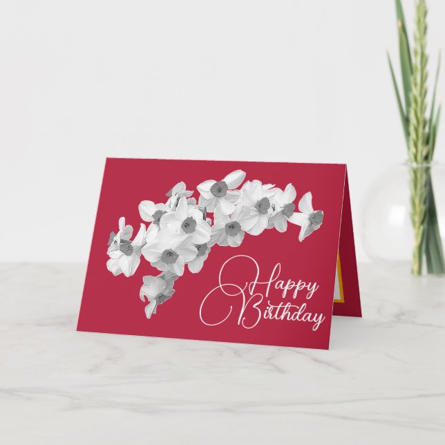 Gorgeous White Daffodils Pretty Bouquet Birthday Card (Front)