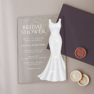 Gorgeous White Dress Bridal Shower Acrylic Invitations