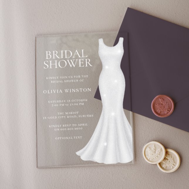 Gorgeous White Dress Bridal Shower Acrylic Invitations (Creator Uploaded)