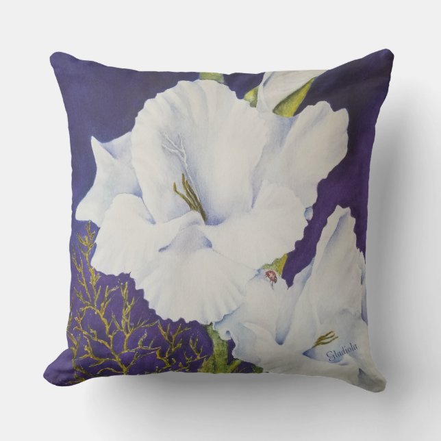 GORGEOUS WHITE GLADIOLA FLOWERS PATIO CUSHION (Front)