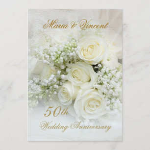 Gorgeous white roses 50th Wedding Anniversary Invitation
