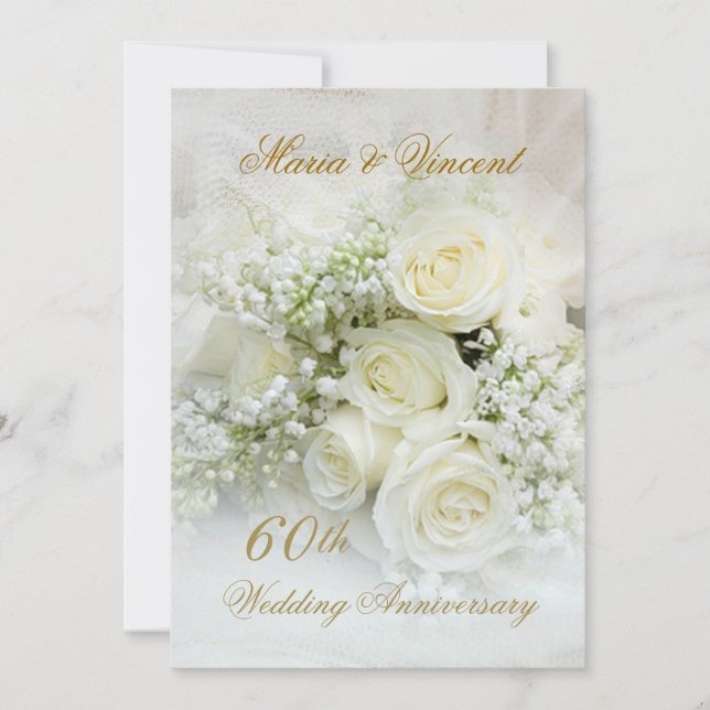 Gorgeous white roses 60th Wedding Anniversary Invitation (Front)