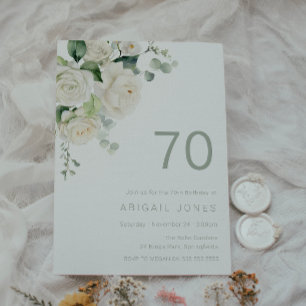 Gorgeous White Roses 70th Birthday Party Invitation